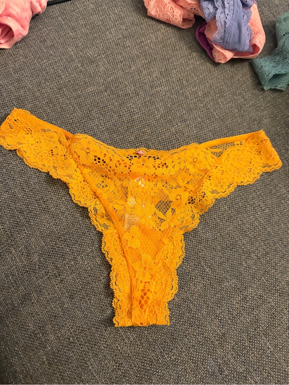 Victoria's Secret Bright Orange Lace Thong